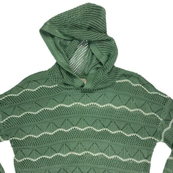 Ultra Flirt Beach Hoodie Women Sz Large Green Long Sleeve Open Knit Pull Over - Picture 2 of 14